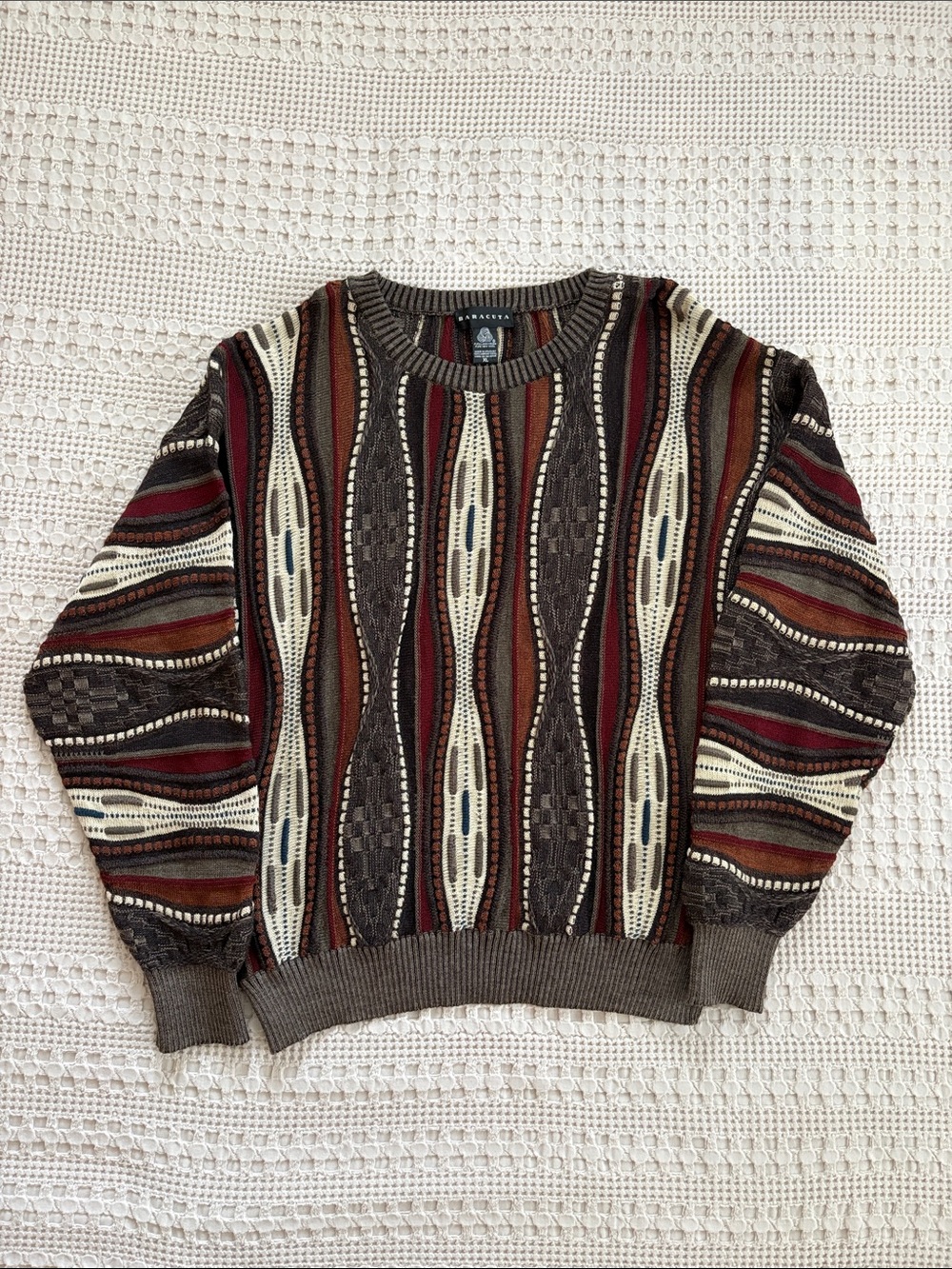 VTG Coogi Sweater 90s Merino Wool Crewneck Baracuta 3D Knit XL
